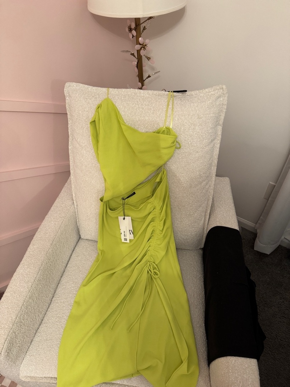 Zara Lime Green Ruched Midi Slip Dress